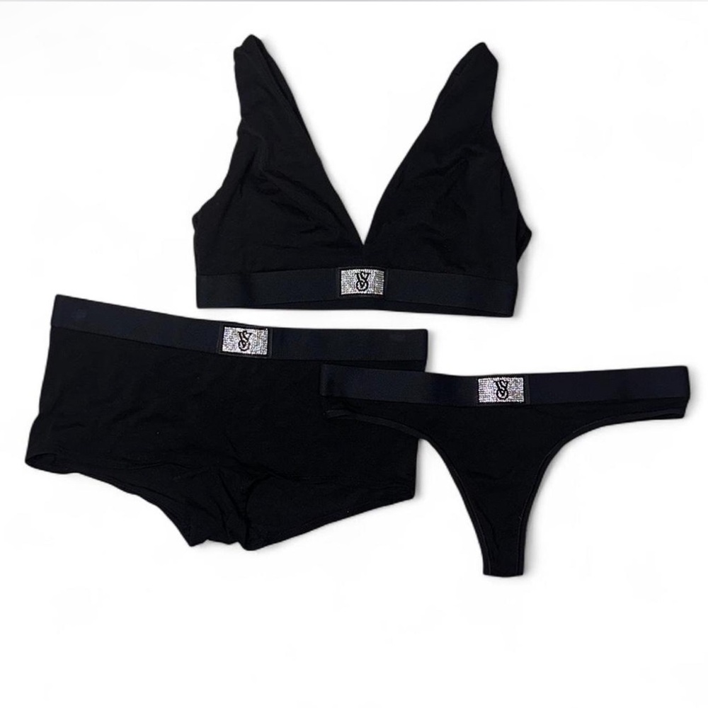 Victoria’s Secret Shine Patch Panty Bralette Boyshort Lounge Set NWOT